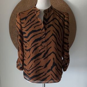 White House Black Market Brown and Black Zebra Print Women's Top